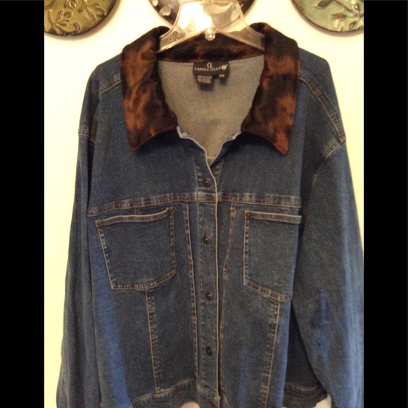 Carole Little Leopard Collar Designer Jean Jacket - Picture 7 of 7